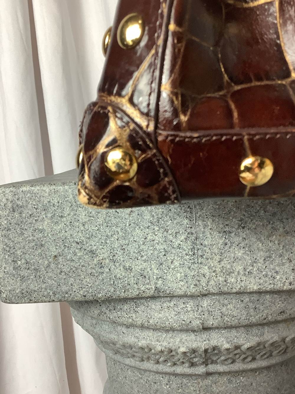 Nordstrom Croc-Embossed Dark Brown Satchel with Gold Hardware - Picture 3 of 8